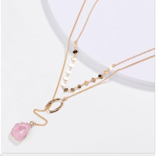 MELIHE Female Natural Stone Pendant Multi Layer Necklace Gold Jewelry Long Necklaces Women