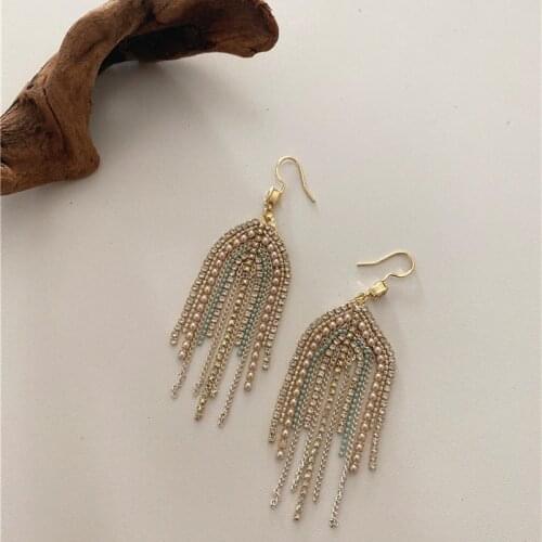 Minar Handmade Bohemia Multicolor Rhinestone Tassel Earrings for Women Shiny Rhinestone Beading Long Drop Earrings Brincos 2020