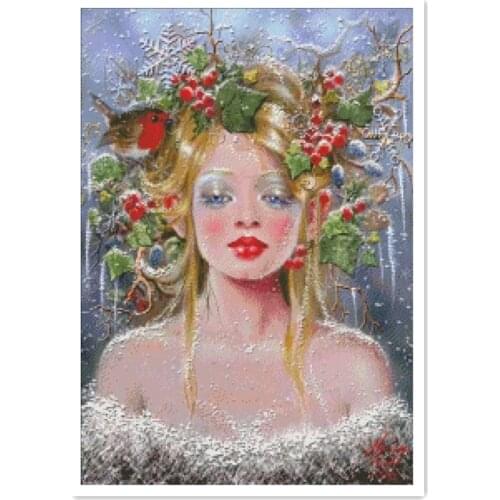 Winter girl cross stitch kit beauty 18ct 14ct 11ct white canvas fabric cotton thread embroidery DIY handmade needlework