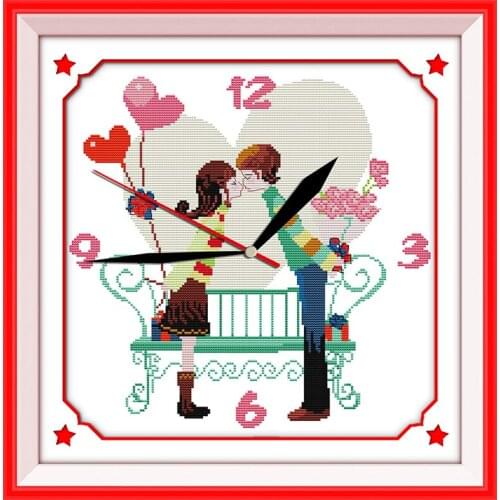 Sweet kiss cross stitch kit 14ct 11ct count print canvas wall clock stitching embroidery DIY handmade needlework