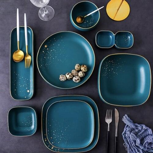 Dinner Plate Set Ceramic Kitchen Plate Tableware Set Food Dishes Rice Salad Noodles Bowl Soup Kitchen Spoon Cook Tool