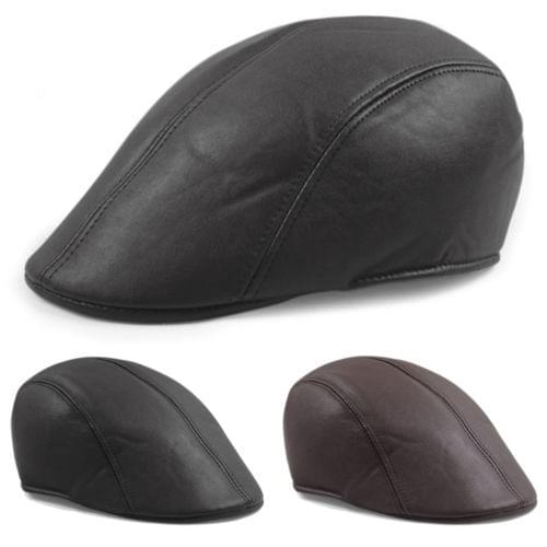 New Vintage Mens Leather Flat Ivy Caps Newsboy gatsby Bonnet Cabbie Biker Beret Hat