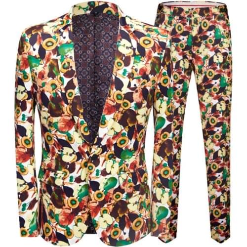 New blazers mens printed floral suit korean slim casual jacket nightclub suit trendy costume homme mariage chaquetas de traje
