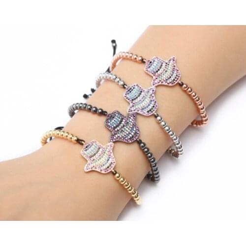 Gold silver micro pave color cz Cubic Zirconia rope adjusted Copper Beads Bracelet st43 Charm Braided Bangles Women