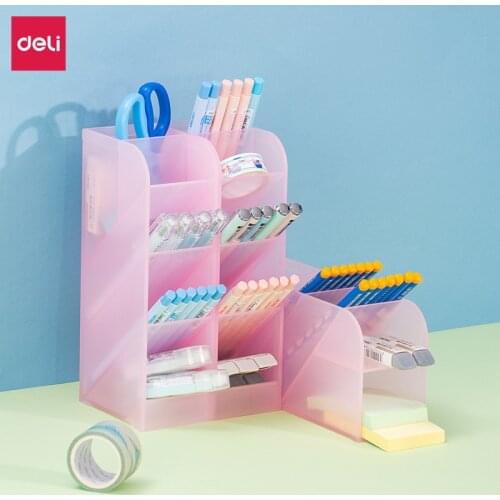 Deli Pen Holder Desktop Organizer Creative Multi-functional 4 Grid Pencil Makeup Storage Box Stand Case School Office Stationery