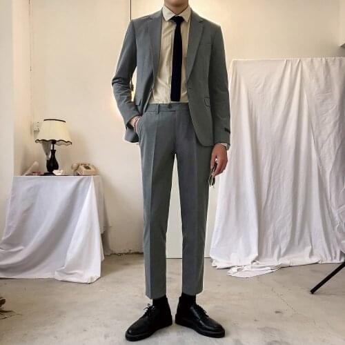 2021 Autumn Fashion Casual Men Slim Suit Wedding Groom Man Blazer Costume Homme Blazer Korean Mens Suit 2 Piece Sets W451