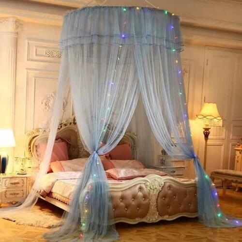 Dreamy Princess Dome Bedding Net With Elegant Lace Round Hoop Princess Mosquito Net Polyester Sheer Mesh Dome Bed Canopy