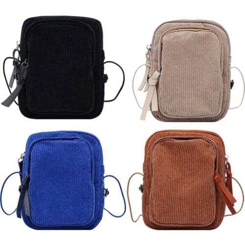 Casual Girl Messenger Bag Corduroy Black Small Square Bag Shoulder Messenger Bag Ladies Canvas Handbag