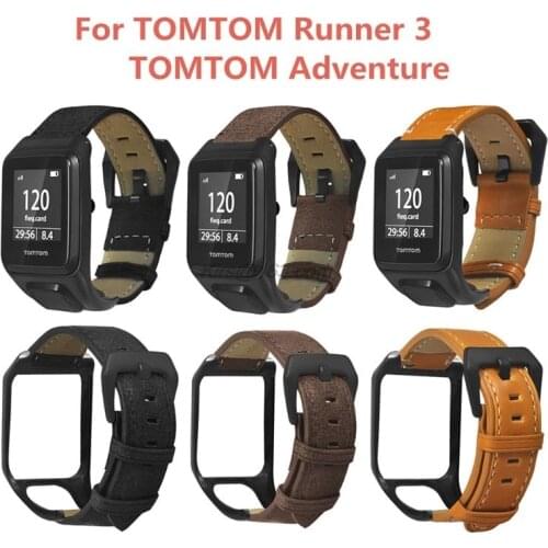 Genuine Leather Wrist Strap Metal Clasp Buckle Watchband Bracelet for TomTom Runner 2 3/Spark 3 Cardio/Music/Adventurer Watch