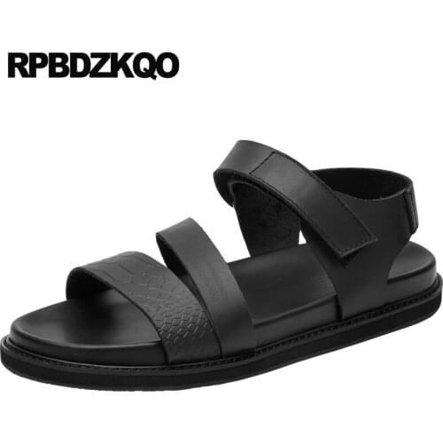 Luxury Breathable Designer Shoes Men High Quality Runway Gladiator Genuine Leather Strap Roman Summer Sandals Open Toe Black
