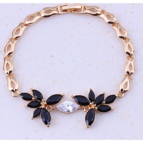 Cheerful Black Created Crystal Cubic Zircon Yellow Gold Color Charm Bracelets Women Party Fashion Jewelry Free Gift Box I0232