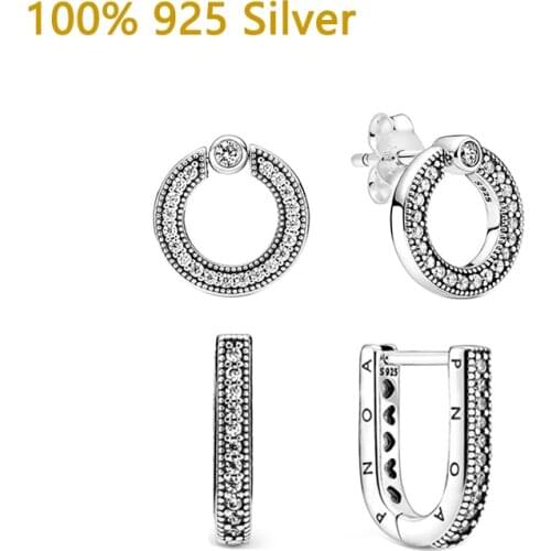 Lomeo 2021 autumn new U-shaped Hoop Pavé Logo Circle Reversible Stud 925 sterling silver Earrings fashion woman jewelry gift