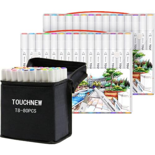 TOUCHNEW 30/40/60/80 Color Art Markers Pen with Dual Tip Sketching Alcohol Marker Set Round Pen for Kids Coloring Brush Pens