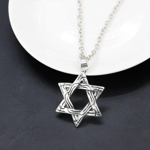 Vintage Silver Plated Plaited Hexagram Pendant Silver Plated Necklace for Women Men Around 55 cm