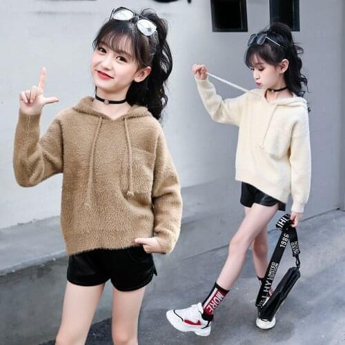 Kids Girls Knitted Sweater Coat 2019 Fall Thick Hooded Sweaters for Big Girls Sweater Top Knitted Jacket Outerwear Kids Clothes