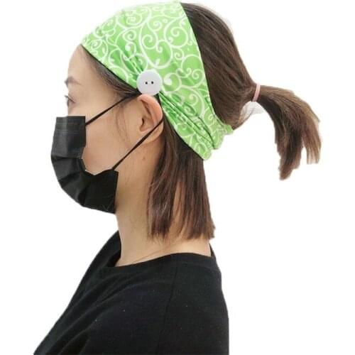Womens Fitness Gym Hair Band Wide Yoga Training Headband Anti-Leash Headband with Button for Sports Running Can Hold Mask 2020