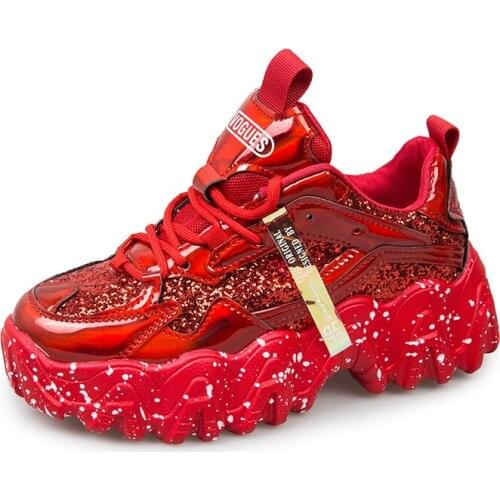 2020 New Women Chunky Sneakers Fashion Platform Sneakers Ladies Brand Casual Shoes For Woman Sequined Cloth Bling Sports Shoes