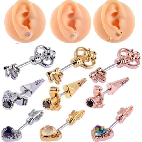 1Pc Key Earring Sword Ear Tragus Helix Cartilage Stud Lobe Piercing Heart Wing Ear Barbells with 20gX6mm Shaft Body Jewelry