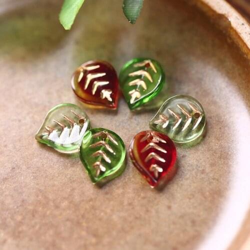 10pcs/lot 10x12mm New Leaf Glass Beads Coloured Leaf Charms Pendant DIY Craft Earring Making Supplies Handmade Accessories