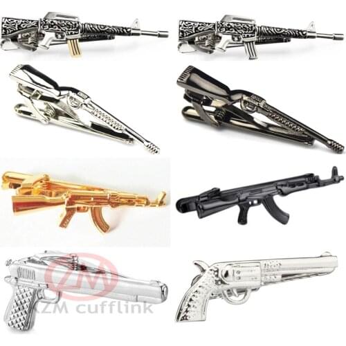 10pcs/lot Gun Shape Tie Clips Rifle Design Tie Pin Bars Gold/Silver/Gunblack Color Mens Jewelry Accessory Gift