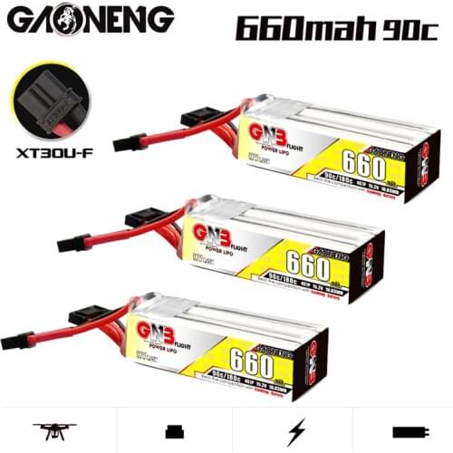 3Pcs/Set GAONENG GNB HV Lipo Battery 4S 15.2V 660mAh 90C/180C With XT30U-F Plug for Beta85X Whoop Quadcopter FPV RC Racing Drone