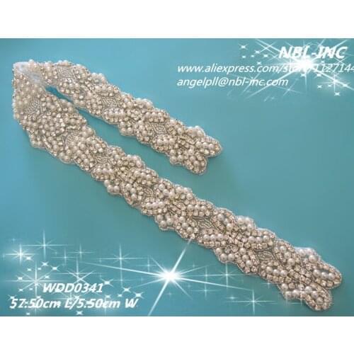 30 PIECES) Wholesale bridal beaded sash rhinestone pearl appliques for wedding dresses WDD0341