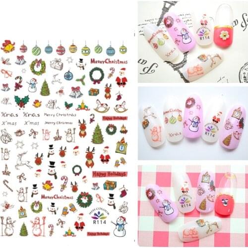 3D Nail Sticker Christmas Tree Snowman Candy Fashion Stickers Autumn Small Adhesive Stickers for Manicure Nail Art Decoration