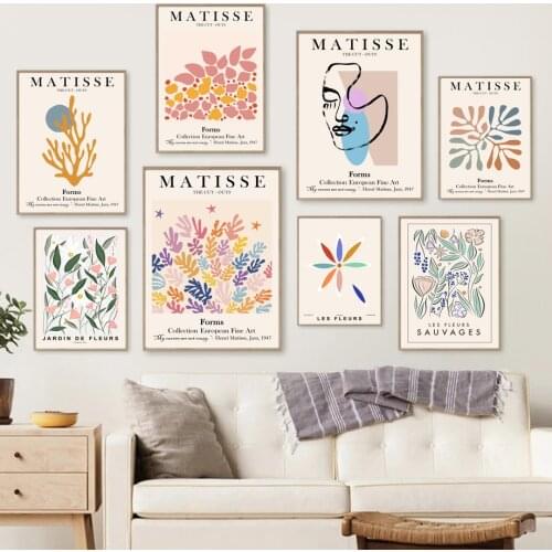 Abstract Matisse Face Coral Leaf Flower Nordic Posters And Prints Wall Art Canvas Painting Wall Pictures For Living Room Decor