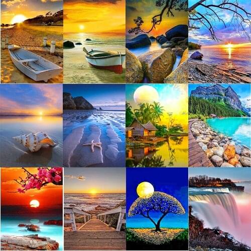 DIY Diamond Painting 5D Full Round Rhinestone Diamond Embroidery Sunset Scenery Diamond Mosaic Cross Stitch Home Decor Art Gift