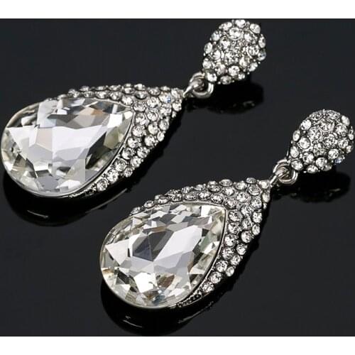 Big long Blue crystal drop earrings for women vintage flower silver plated bride Earrings wedding Jewelry accessories #E306