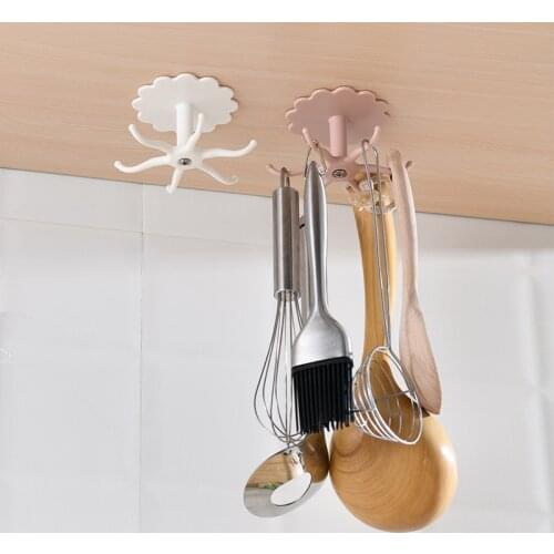 Household Cabinet Storage Hooks 360°Rotating Perforated Hook-Free Hooks Kitchen Bathroom Supplies Kitchenware Rag Organizer Rack
