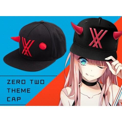 Darling in the franxx 02 Zero Two Cosplay Baseball Cap Black Adjustable Topee Anime Embroidery Hat