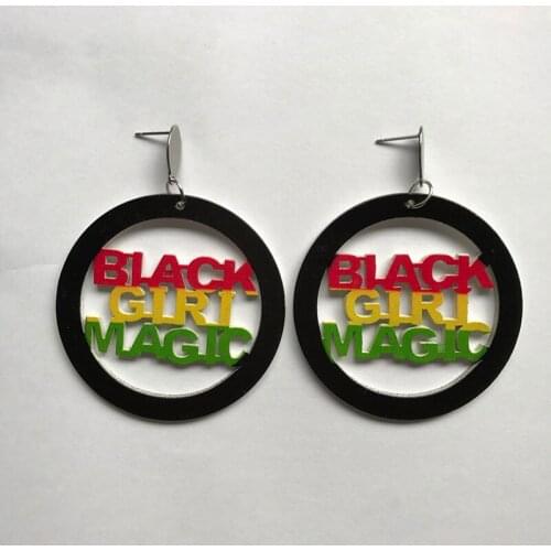 Wood Colorful Africa Map Black Girl Magic Queen Letters Queen Afro Earring Earrings Hiphop Rock Party Jewelry Wooden
