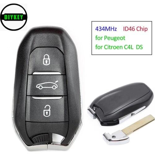DIYKEY Smart Remote Key Fob 434MHz ID46 Chip PCF7945 for Peugeot 508 308 408 4008 301, for Citroen C4L C-Quatre 2013-2015, DS