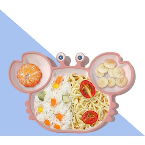 Household Childrens Silicone Cartoon Crab Divider Dinner Plate Sucker Type Non-slip Anti-fall Environmental Protection Bowl