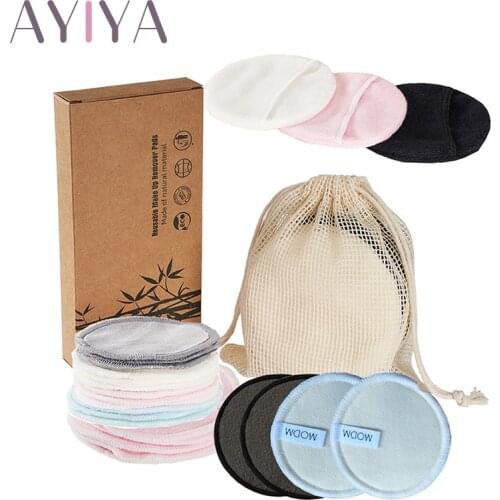 Eco-Friendly Makeup Remover Pads Reusable Bamboo Fiber Washable Rounds Cleansing Facial Cotton Make Up Removal Pads Tool