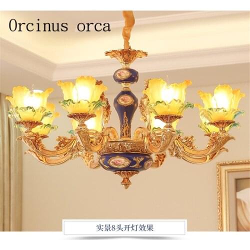 European luxury crystal chandelier living room dining room duplex building French atmosphere alloy jade pendant lamp
