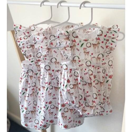 FOCUSNORM Christmas Newborn Baby Girls Rompers/Dress Flowers Deer Print Ruffles Sleeve Party Clothes Outfits