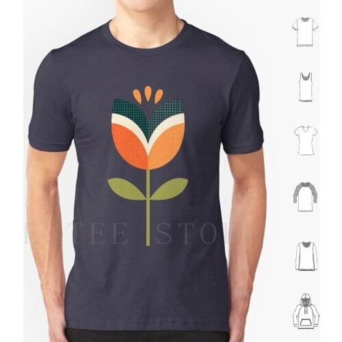 Retro Tulip-Orange And Olive Green T Shirt Print Cotton Tulip Tulips Flower Flowers Floral Spring Summer Surface Pattern