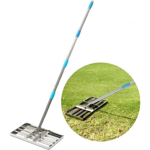 Lawn Leveling Rake with Stainless Steel Pole - Heavy Duty Soil Lawn Leveler Tool for Yard Golf