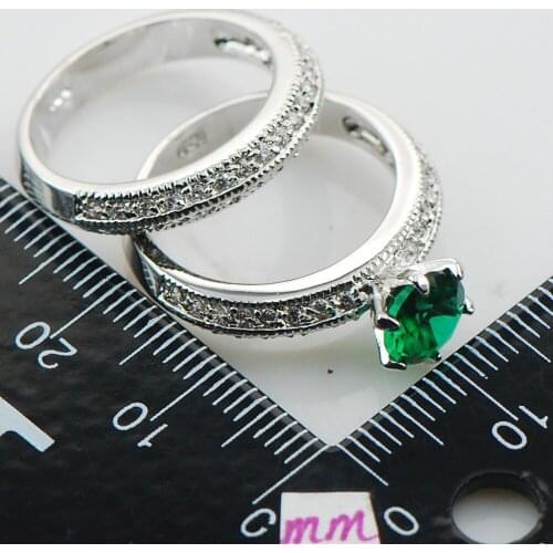 Simulated Emerald 925 Sterling Silver Top Quality Fancy Jewelry Engagement Wedding Two Ring Size 6 7 8 9 10 F1114