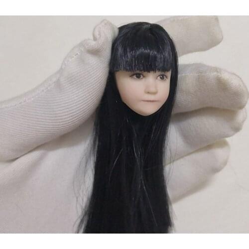 Collectible 1/6 Scale Lovely Little Girl Head Asia Child Head Sculpt with Long Hair Model For 12'' Action Figure Body Accessory
