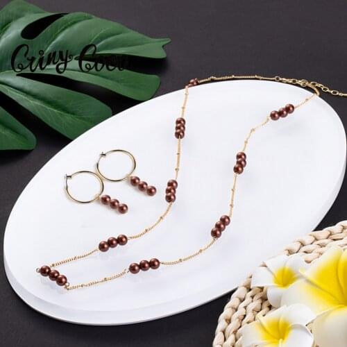 Cring Coco Hoop Earrings Necklace Set Hawaiian Polynesian Marshall Colorful Pearls Long Chain Necklaces Jewelry Sets for Women