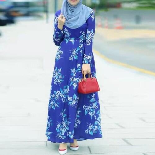 Summer Floral Maxi Dress For Women Slim 2021 Ethnic Belt Long Sleeve Malaysia Turkey Arabic Oman Middle East Islamic Clothes