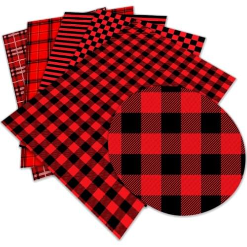 New Hot Sale Christmas Plaid Stripe Cartoon Pattern Design A4 22x30cm Printed Faux Leather for DIY Bag Material Fabric L298 L299