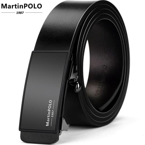 MartinPOLO Men Genuine Leather Automatic Toothless Alloy Buckle Belt Cowhide Strap For Male Business Mens Belts MP01601P