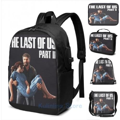 Graphic print Last of us Part II 2 Joel and Ellie Abby T-shirt Poster and More USB Charge Backpack men School Travel laptop bag