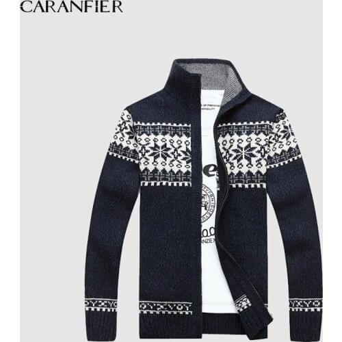 CARANFIER Brand 2018 Knitted Cardigan Sweaters Men,slim Fit V-neck Zipper Fly Clothes Solid printing Sweater Knitwear Coats 3XL