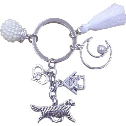 Newfoundland Dog Animal Cheap Charm Moon Style Keychain Key Ring Pet Tassels Antique Bohemian Men Women Jewelry Gift K123-124