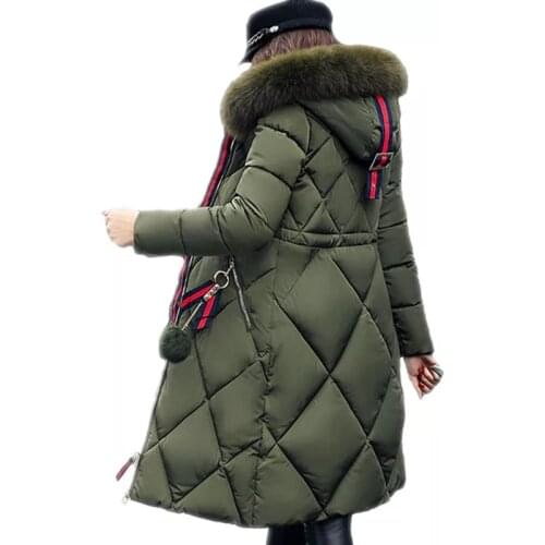 New Big fur winter coat thickened parka women stitching slim long winter coat down cotton ladies down parka down jacket women